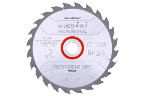 Lâmina de serra "precision cut wood - professional", 160x20, Z24 WZ 20° (628031000)