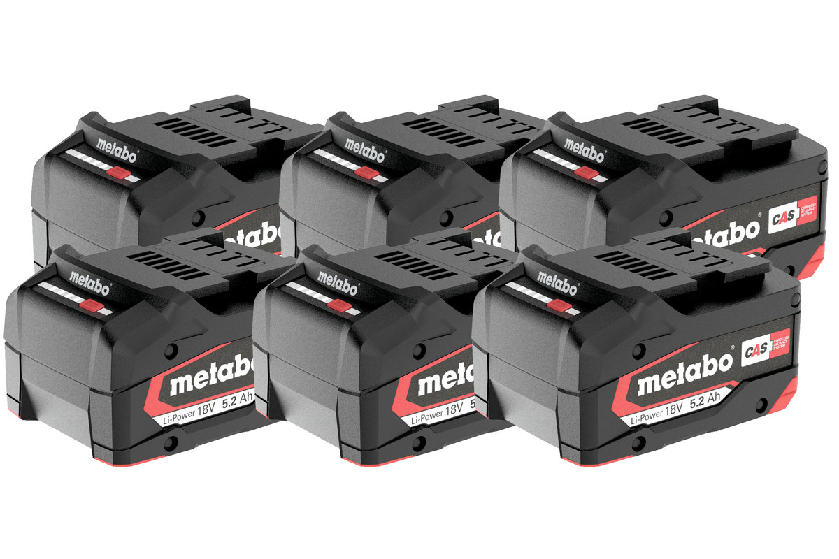Set 6 x Li-Power battery pack 18 V/5.2 Ah (625152000) | Metabo Power Tools