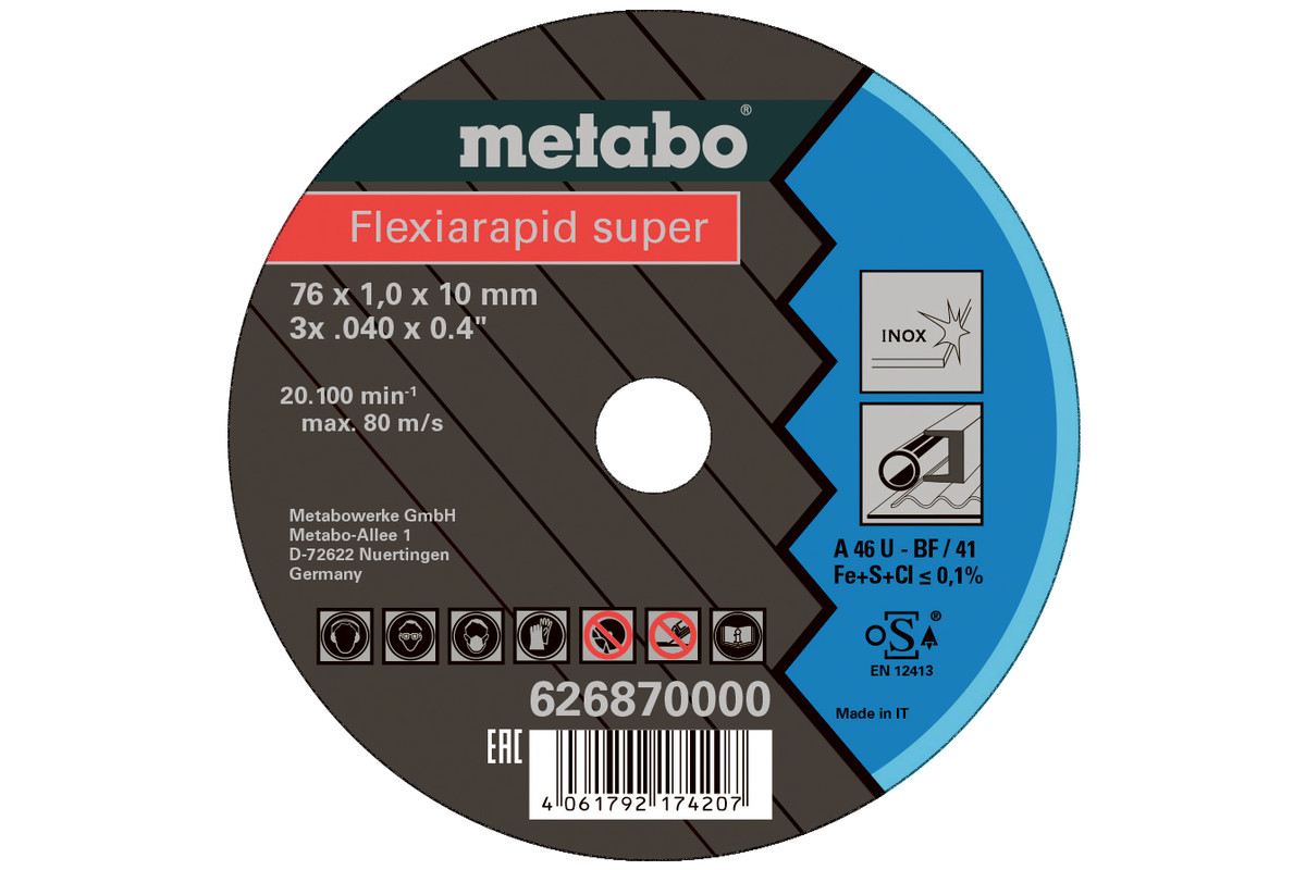 5 Flexiarapid Super 76x1,0x10,0 mm Inox, TF 41 (626870000) | Metabo  Herramientas eléctricas