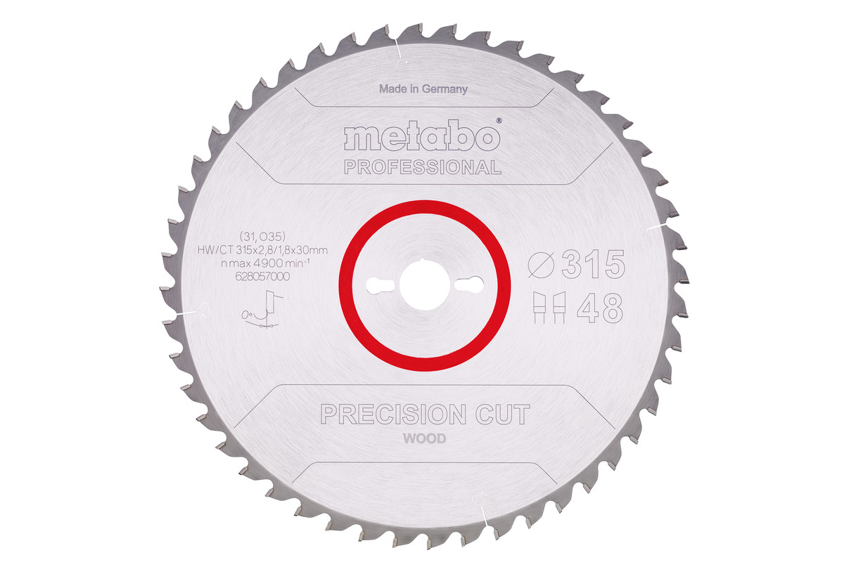 Saw blade "precision cut wood - professional", 315x30, Z48 WZ 0°  (628057000) | Metabo Power Tools