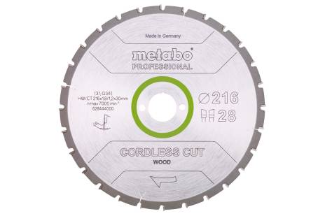 Fűrészlap "cordless cut wood - professional", 216x30 Z28 WZ 5°neg (628444000)