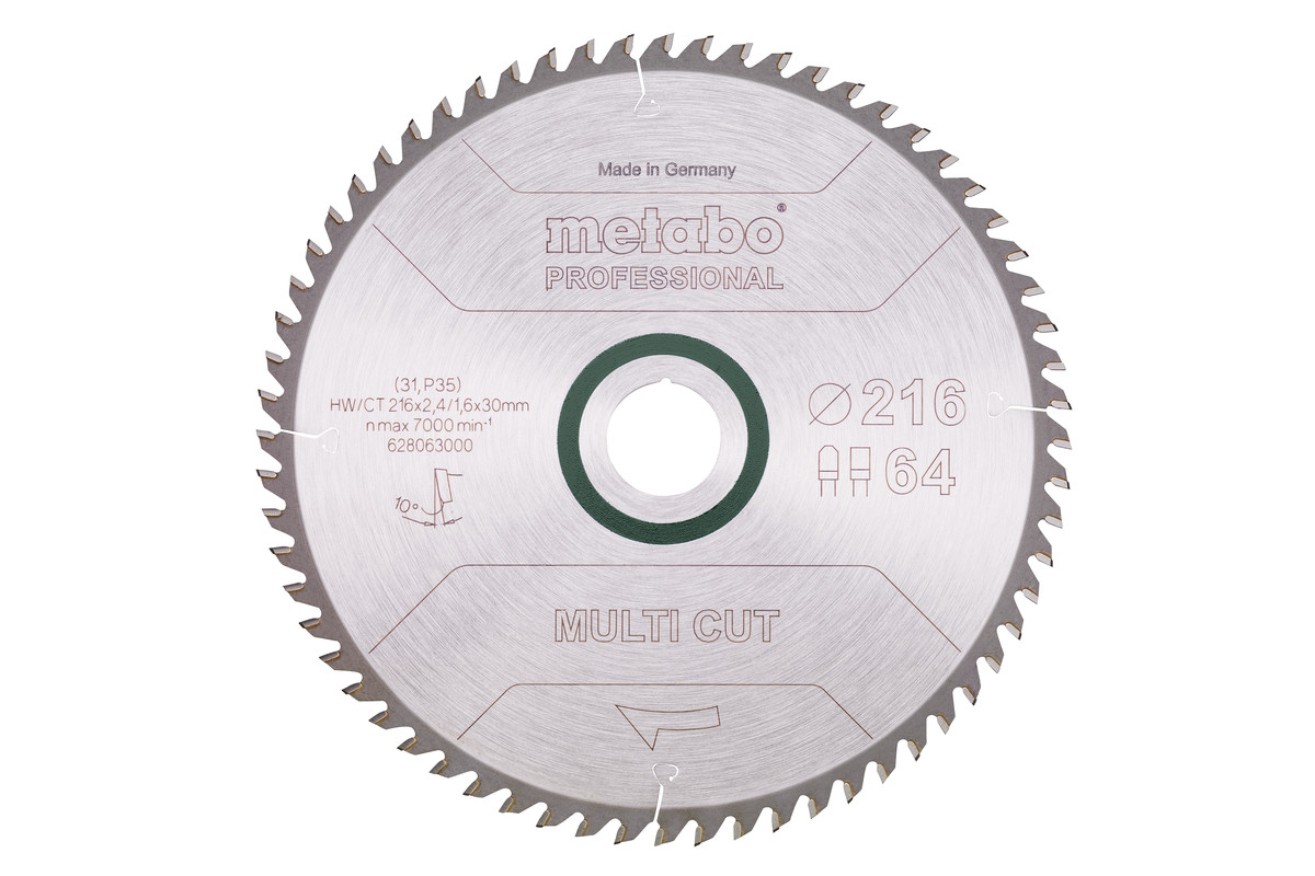 Pjovimo diskas „multi cut - professional“, 216x30, Z64 FZ/TZ, 10°  (628063000) | Metabo elektriniai įrankiai