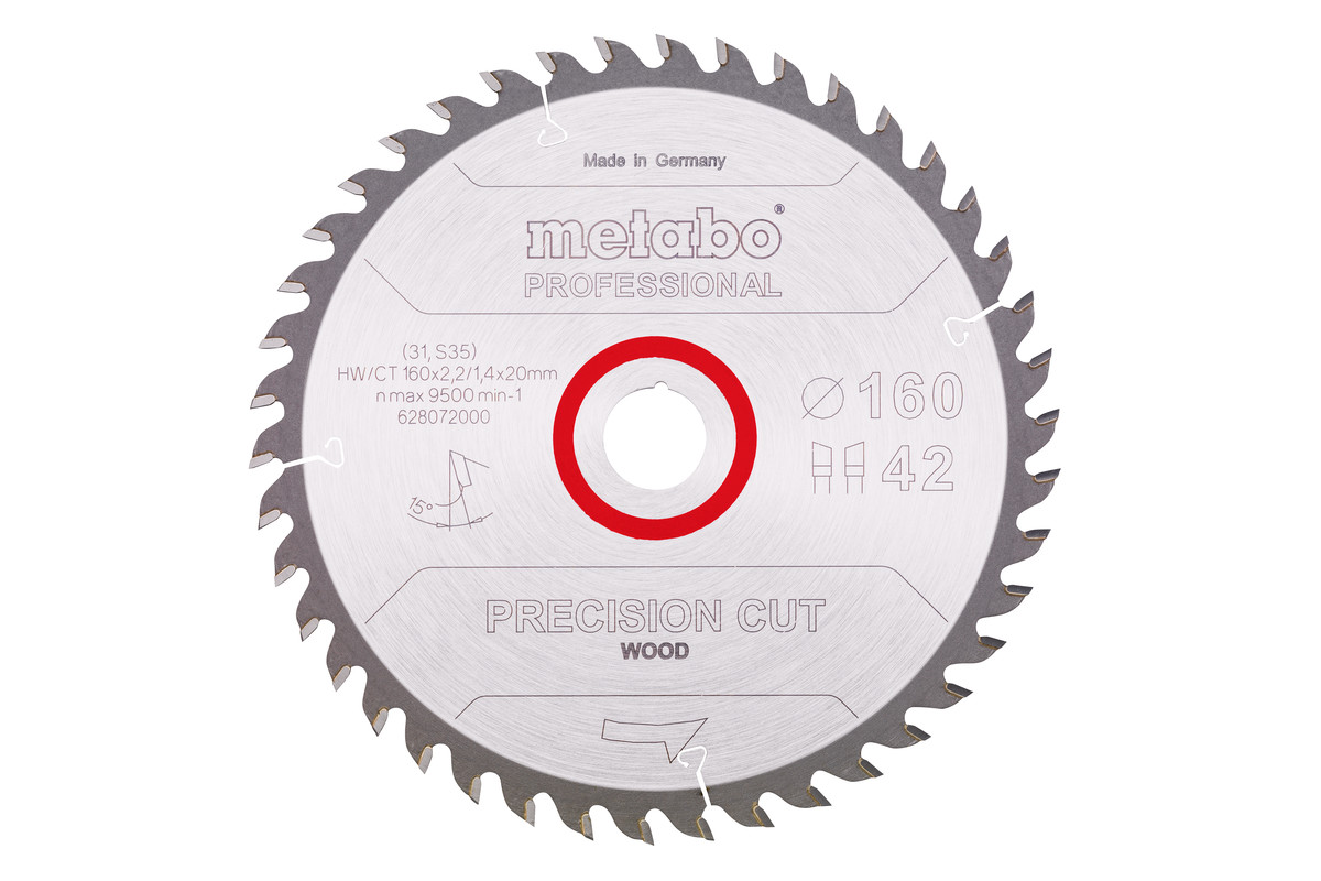Pjovimo diskas „precision cut wood - professional“, 160x20 Z42 WZ 15°  (628072000) | Metabo elektriniai įrankiai