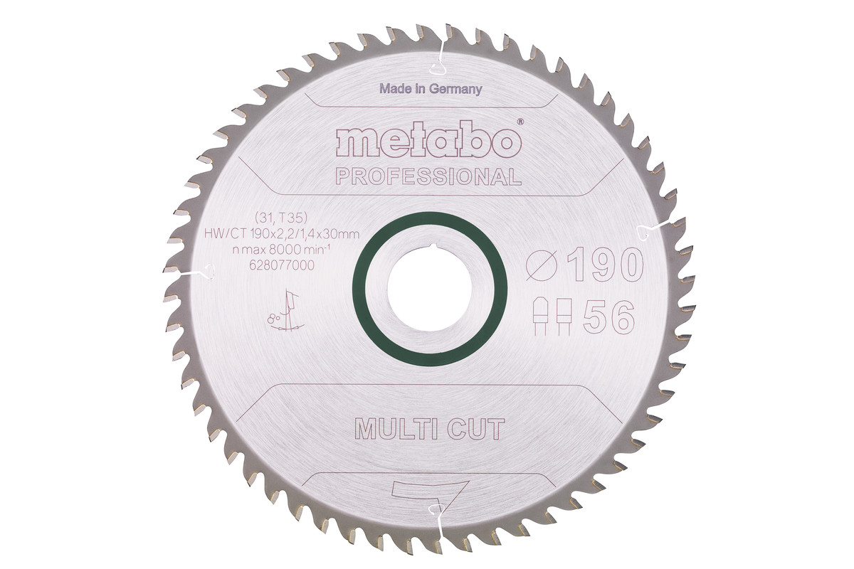 Pjovimo diskas „multi cut - professional“, 190x30, Z56 FZ/TZ 8° (628077000)  | Metabo elektriniai įrankiai