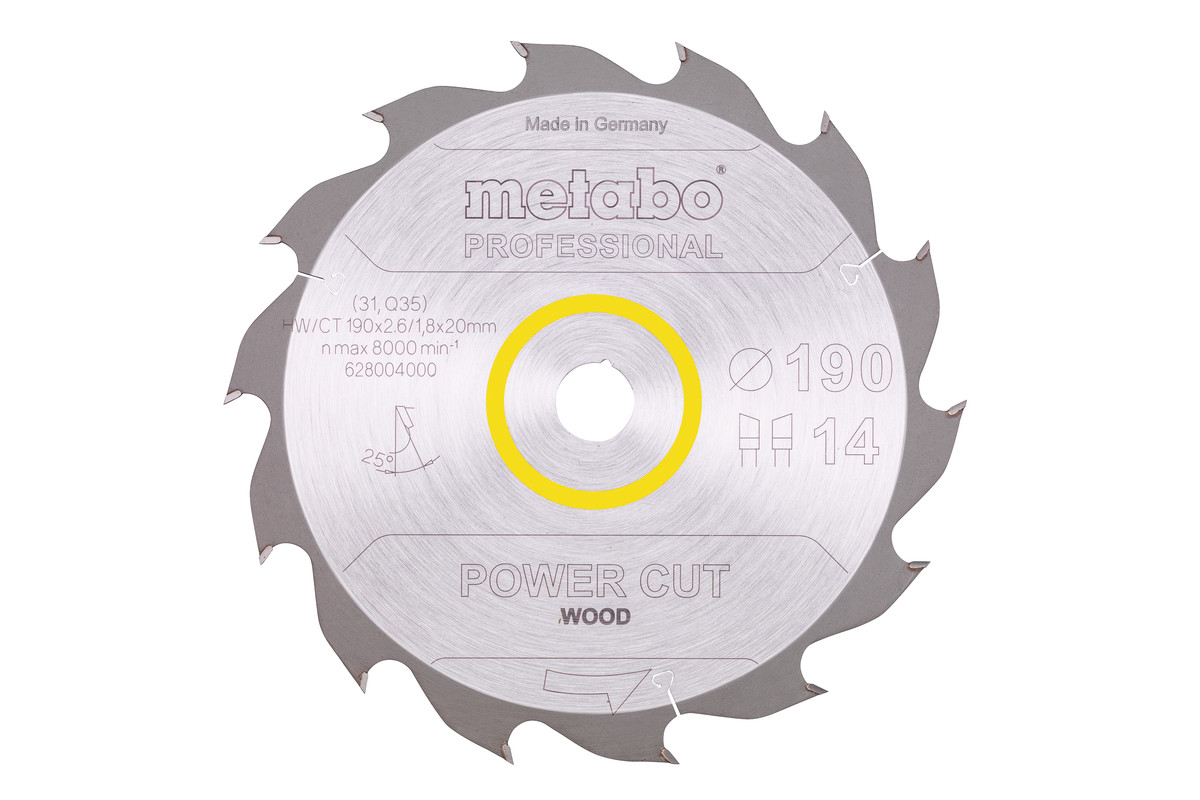 Zaagblad "power cut wood - professional", 190x20, Z14 WZ 25° (628004000) |  Metabo Elektrisch gereedschap