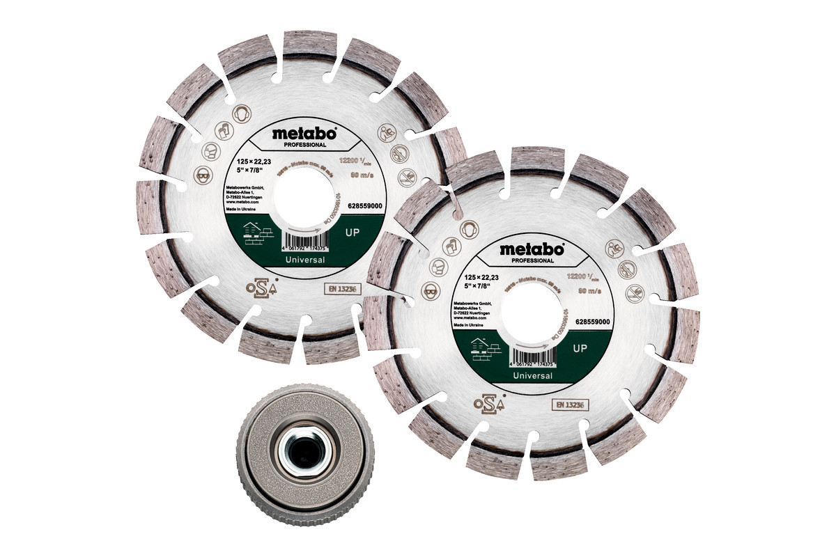 Sett: 2x Diamantskiver 125x22,23mm, "UP"+ 1x quick spennmutter M 14 (628582000) 