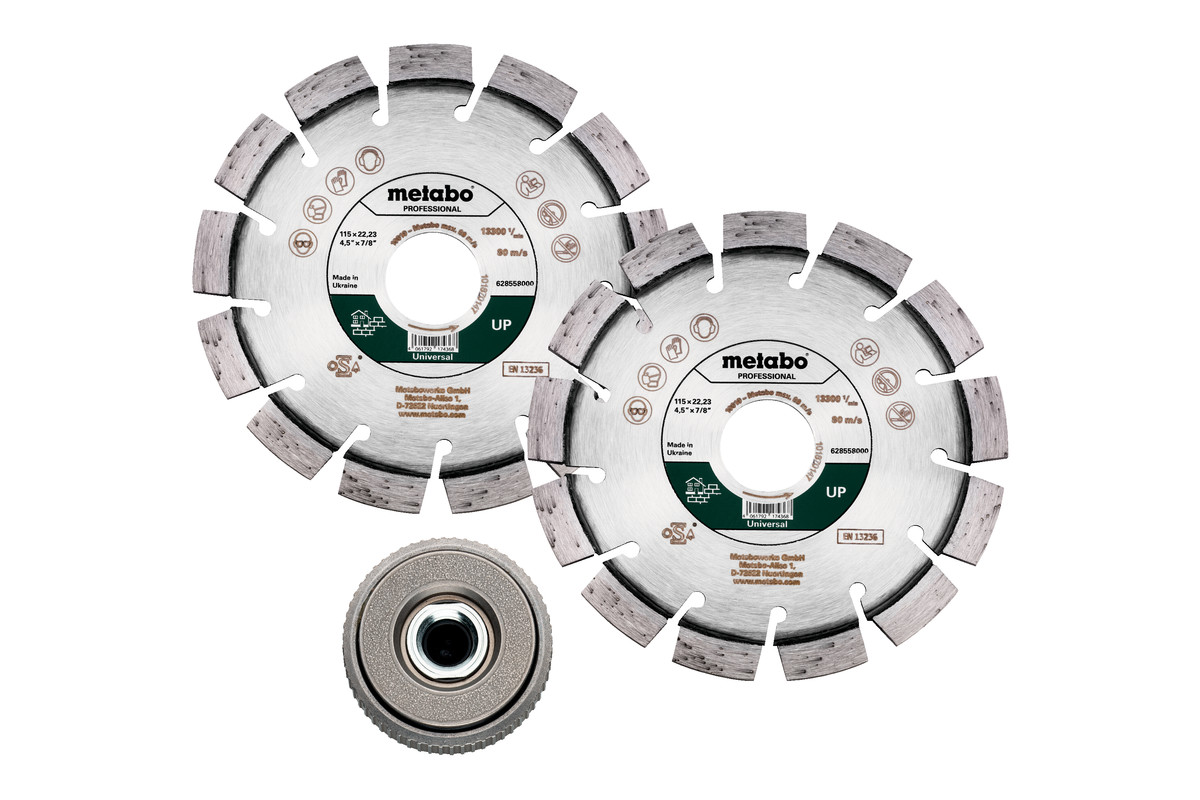 Sats: 2x diamantkapskivor 115x22,23mm, "UP"+ 1xQuickspännmutter M 14 (628581000) 