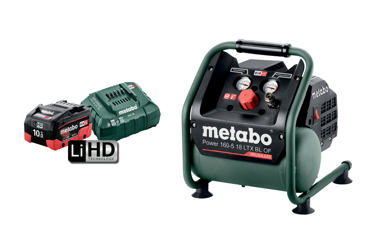 Brushless 1 Piece Cordless 18V Battery Air Compressor Kit | Metabo Power  Tools